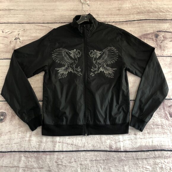 REBEL8 Other - Rebel 8 Jacket Mens Medium Black Bomber Windbreaker Roosters Vintage